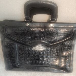 Brighton Black Crocodile-Embossed Travel Bag